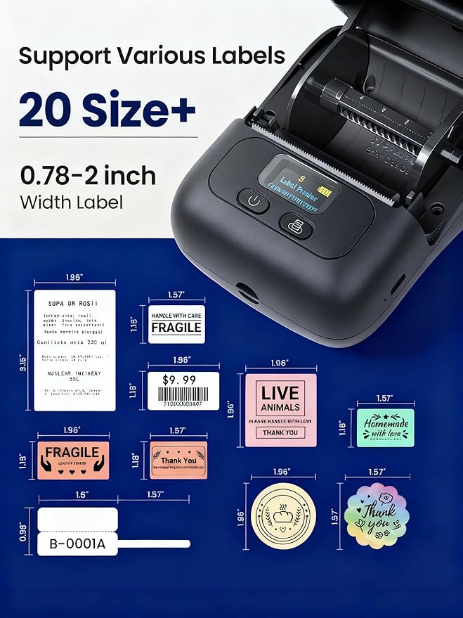 Phomemo Label Printer M110- Upgraded Address Label Maker Bluetooth Barcode Printer No Ink Portable for Small Business, Address, Office, Home for Phone; for PC/Mac(USB), with 100 Labels, Ebony Black