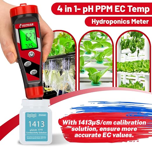 UIUZMAR pH Meter for Water Hydroponics Supplies - pH Up and Down Tester Digital PPM Meter EC Meter Combo for Home Growers – Accurate pH Tester TDS EC Reader for Hydroponics