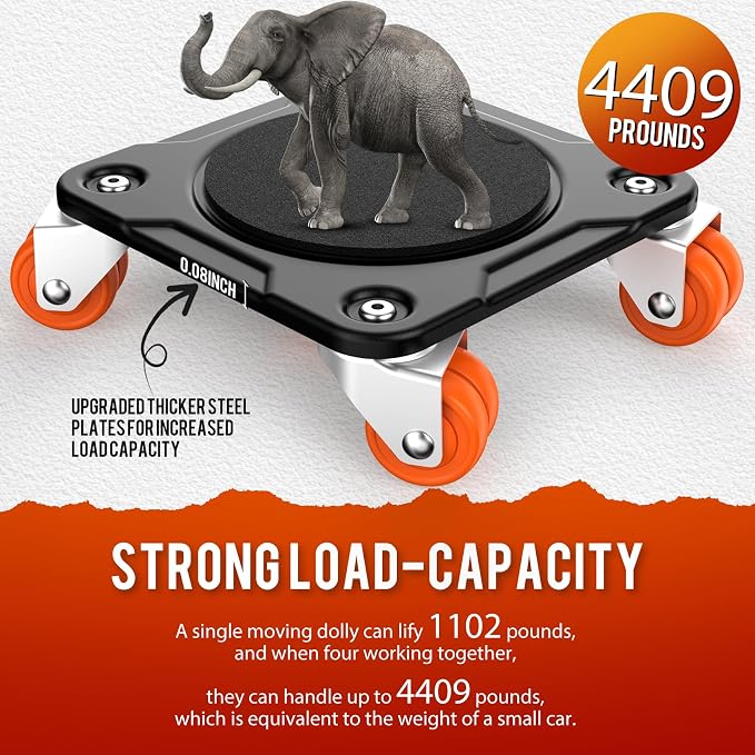 Heavy Duty Furniture Movers with 10 Wheels – Double-Wheel Design Carbon Steel Panel Furniture Dolly Set with Lifter, 360° Rotating Casters for Easy Moving, Max Load 4409 LBS