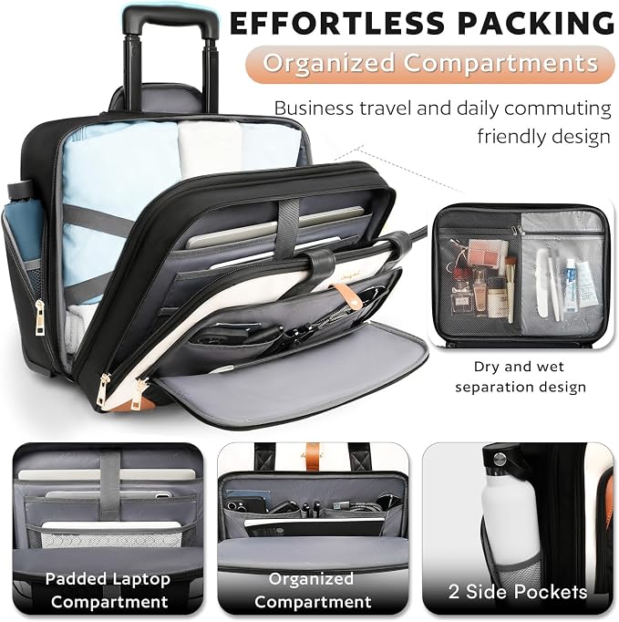 Arcoyard Rolling Laptop Bag for Women, 17.3 Inch, Beige Brown | Large Rolling Briefcase, Waterproof Pocket, Computer Bag with Wheels, For Office Travel Business Teacher Commute