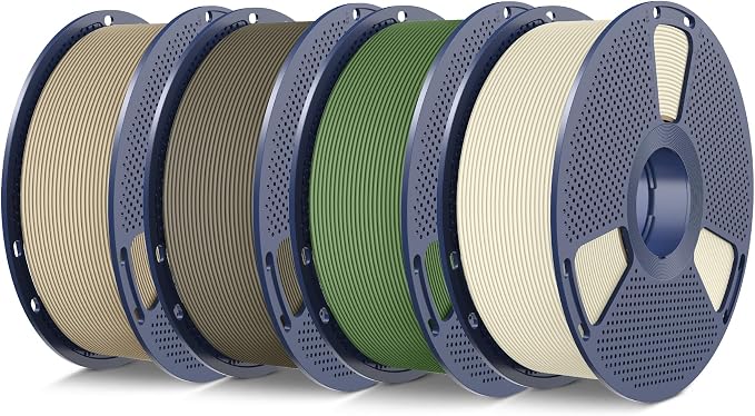 SUNLU 4KG 3D Printer Filament Bundle PLA Matte 1.75mm, Neatly Wound Filament with Matte Finish, Print with 99% FDM 3D Printers, 1kg Spool (2.2lbs), 4 Packs, Bone White+Olive Green+Clay+Oak Wood