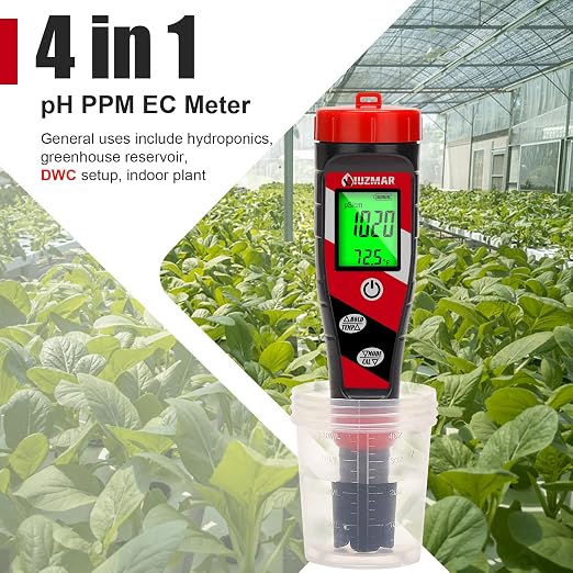 UIUZMAR Digital pH Meter pH TDS EC Meter for Hydroponic Solution pH and EC Meter with LCD Display TDS Water Tester pH PPM Meter for DWC Setup Aeroponic