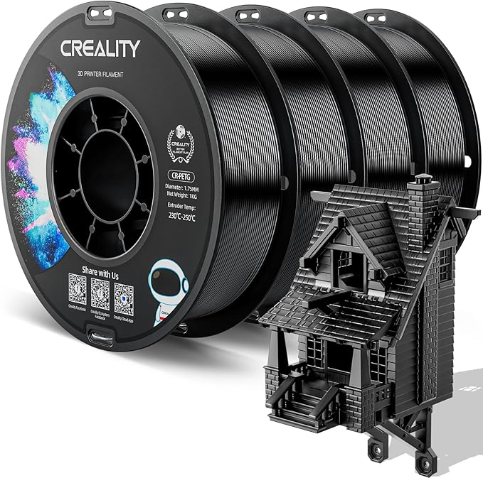 CREALITY PETG Filament 1.75mm 3D Printer Filament Bundle, 4kg (8.8lb) Neatly Wound Spool, Dimensional Accuracy ±0.03mm, 2026 Latest Batch, Fit for Most FDM 3D Printers, Black (4-Pack)