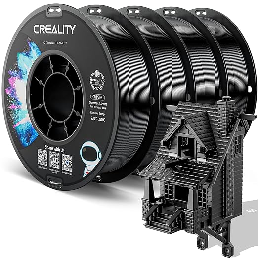Official Creality PETG 3D Printer Filament 1.75mm 4KG (8.8lbs), High Precision, Strong Toughness, Odorless, Better Flow, Moistureproof 3D Printing CR PETG Filament, Black(4-Pack)