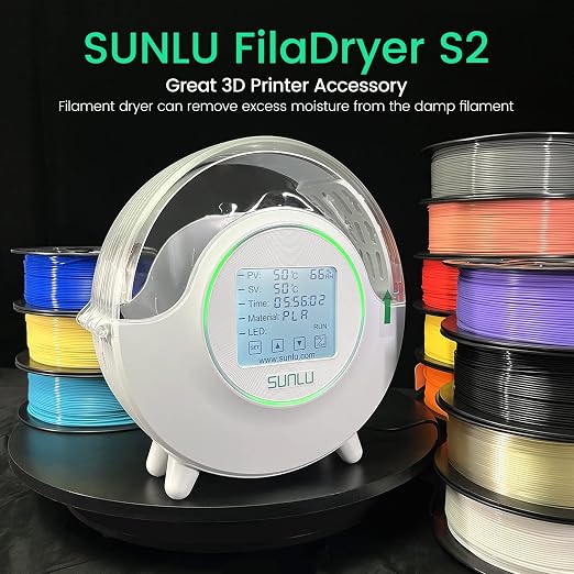SUNLU Official Filament Dryer S2 Plus, 70℃ Max Temperature, Built-in Circulation Fan, 3D Printer Filament Storage Box Filament Dehydrator, Nylon TPU PLA PETG ABS 3D Printer Filament Dryer Box, White | 70℃ Max Temperature,Touchscreen Control,Filament St...