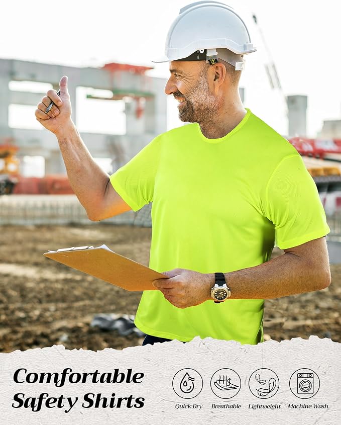 JaGely 24 Pcs Hi Vis T-Shirts for Men Bulk Safety Construction Workwear Unisex Quick Dry Breathable Moisture Wicking Shirts