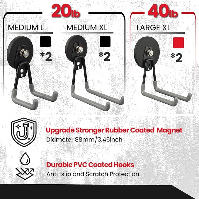 ULIBERMAGNET Heavy Duty Magnetic Hooks,Strong Large Magnet Hooks for Power Drill,Garden Tools, Hose,Pegboard,Garage,Workshop,6 Pack Magnetic Storage Hooks for Indoor Outdoor Hanging(Gray)