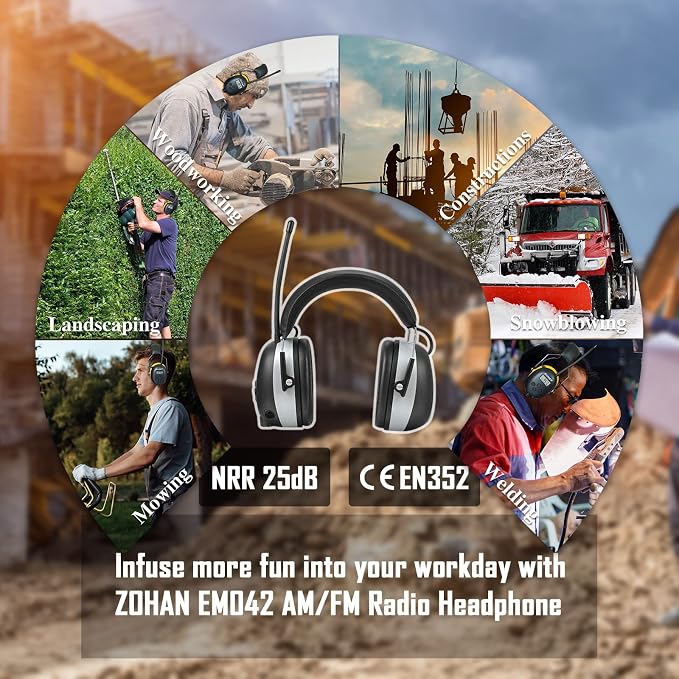 ZOHAN AM/FM Radio Headphone with Digital Display,Ear Protection Noise Reduction Earmuffs,Comfortable Hearing Protector