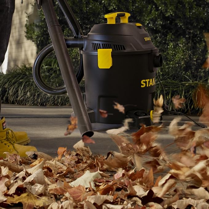 STANLEY 10 Gallon Wet Dry Vacuum, 6 Peak HP Poly Built-in Drain Shop Vac Blower with Powerful Suction, Multifunctional Shop Vacuum W/ 6 Horsepower Motor for Job Site, Garage, Basement, Van, Workshop