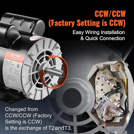 VEVOR 3.7HP Air Compressor Motor, 3450RPM Electric Motor, 230V 17.2 Amps, 5/8" Keyed Shaft 56 Frame, 1.88" Shaft Length, Single Phase, CCW/CW Rotation (Factory Setting is CCW)