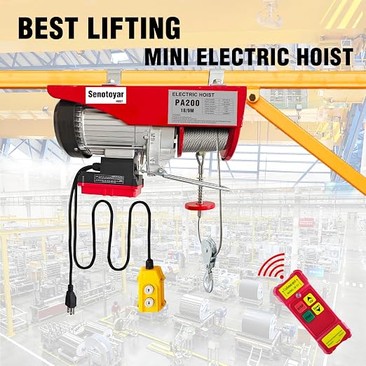 Electric Hoist 2 in 1-440lbs Electric Hoist Winch with 98ft Wireless Control&Wired Remote Control,110v Electric Hoist 59ft/29.5ft Lifting Height for Garage Warehouse Factory,Single/Double Slings