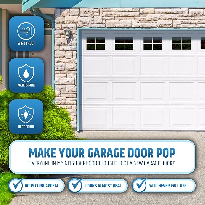 Strong & Glossy Magnetic Garage Door Windows - Looks Like Real Window Panels/Faux Panes - Decorative Hardware Kit - Easy to Align & Will Never Fall (Upgraded Magnets) | Fits 2 Car Garage | 32pcs 4"X6