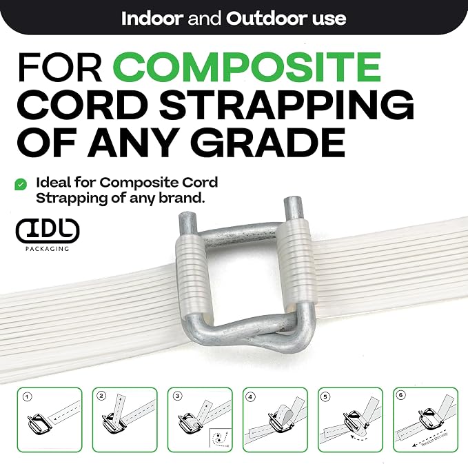 Cord Strapping Buckles 1", Pack of 50 - Heavy-Duty Wire Buckles with Galvanized Coating for Соmposite Cord Strapping - Reusable and Superior Breaking Strength Metal Buckle by IDL Packaging