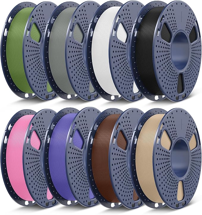 SUNLU PLA+ Filament Bundle, Christmas Gift, 3D Printer Filament Bundle Multicolor, 0.25kg Each Spool, 8 Packs, Black+White+Grey+Oak+Olive Green+Coffee Brown+Purple+Pink