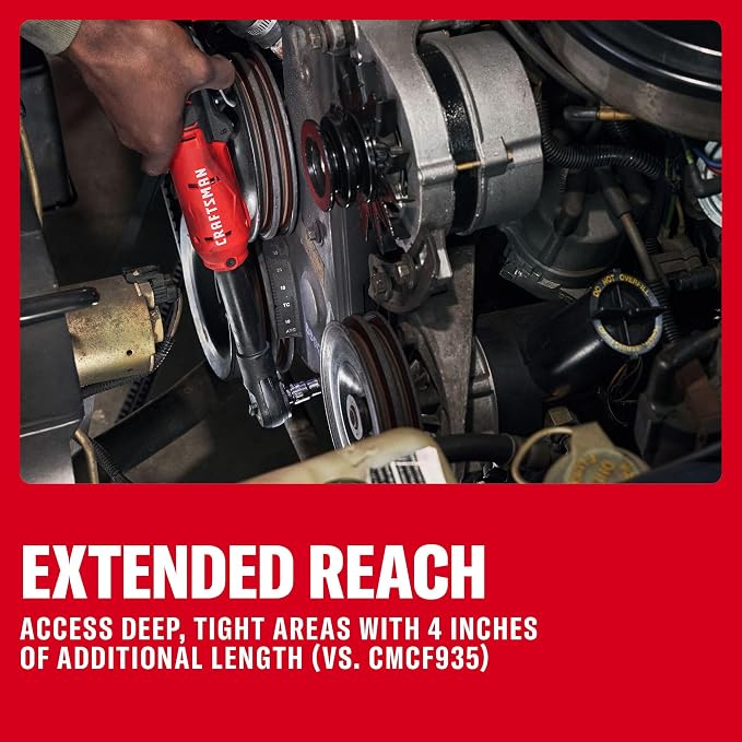 CRAFTSMAN V20 Electric Ratchet, Extended Reach, Cordless 3/8 Ratchet with Multi-Size 1/4 and 1/2 Drive Interchangeable Anvils, LED Light, 300 RPM, 40 ft-lbs Torque, Battery Not Included (CMCF936B)