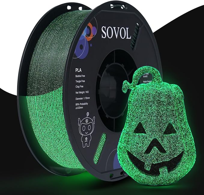 Sovol 3D Printer Luminous Filament, Glow in The Dark PLA 1kg (2.2 lbs) Spool 3D Printing Materials, Dimensional Accuracy +/- 0.03 mm, 1.75 mm, Shiny Green