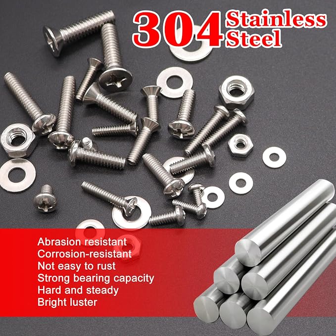 Twidec/1281PCS Nuts and Bolts Assortment Kit,Machine Screws,304 Stainless Steel Phillips Pan Head and Flat Head Screws #4-40#6-32#8-32#10-24#1/4-20 with Nuts, Bolts,Washers in the Storage Case