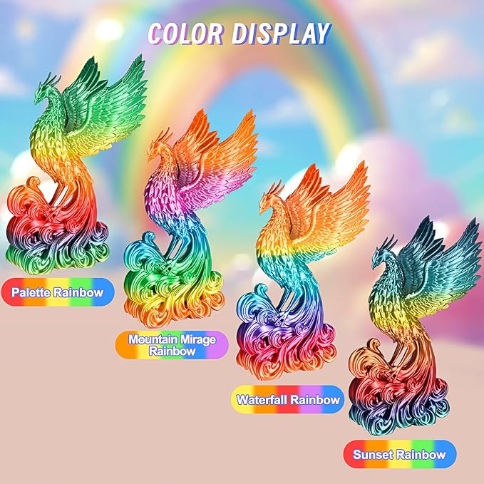 ERYONE PLA Filament 3D Printer Filament Bundle Multicolor 1.75mm +/- 0.03mm, PLA Filament 250g Spool, 4 Rolls, Silk Rainbow 1