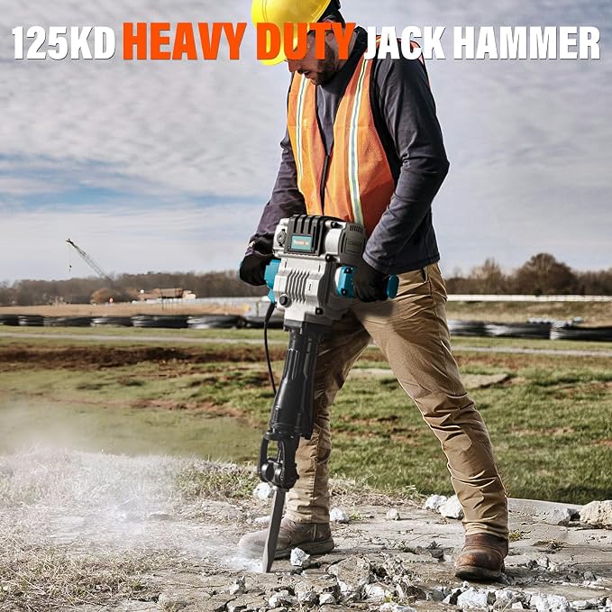 Berserker 2100W 55-Pound Demolition Jack Hammer 125KD with 1-1/8" Hex,17Amp | Full-Size Heavy duty Corded Electric Concrete/Pavement Breaker with Wheeled Carrying Case, Flat Chisel, Bull Point Chisel