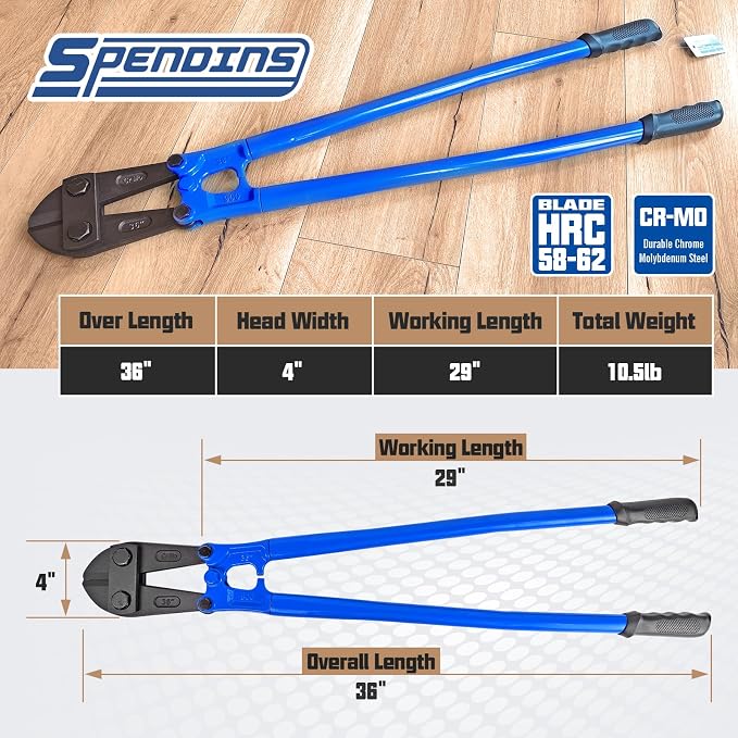 36 IN Bolt Cutter with Drop Forged Cr-Mo Alloy Steel Blades,with Ergonomic Handle,Heavy Duty Metal Cutter for Rebars, Chains, Locks, Wires, Bolts, Fence.