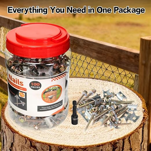 100 PCS Fence Staples–304 Stainless Steel Fence Nails for Softwood Reusable Fasteners Wire Fencing Screws for Mesh/Woven Wire, Quick Power Drill Installation – Ideal for Farms, Gardens & Outdoor Use