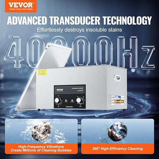 VEVOR 22L Sonic Cleaner with Heater Timer & Basket, Professional Digital Sonic Cavitation Machine, 480W Cleaning Machine for Lab Tools, Metal Parts, Carburetor, Brass, Auto Parts, Engine Parts