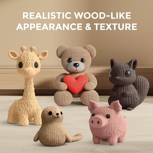 250g Real Wood Fiber PLA Filament 1.75mm Bundle,3D Printer Filament Bundle, Natural Matte Texture, Reduced Clogging, Easy to Print, 250g Spool, 4 Rolls, Walnut, Logs, Cherry, Maple
