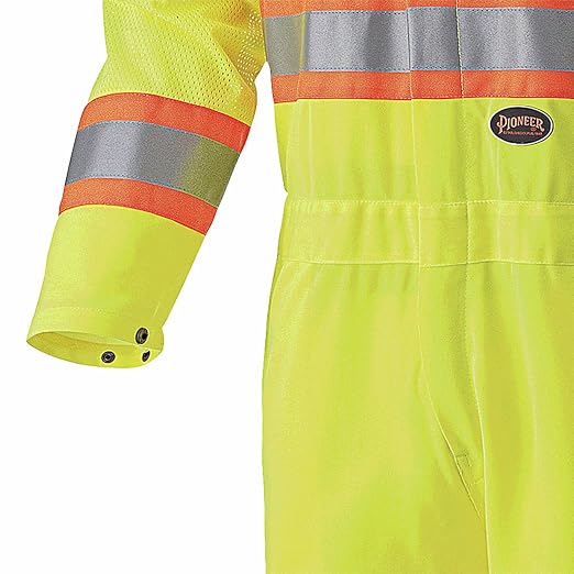 Pioneer High Visibility Polyester Knit Traffic Safety Coverall with Mesh Ventilation Panels, Reflective Tape, Leg Zippers, Yellow/Green, Unisex, 3XL, V1070160U-3XL