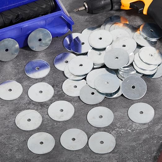 Yaocom 100 Pieces 1/4" x 2" Zinc Fender Washers Thickness 2mm Fender Washers for Wood and Wet Environment