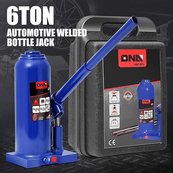 DNA Motoring 6 tons / 13228 lbs Lifting Automotive Welded Hydraulic Bottle Jack for Repair Vehicle, Pickup, Truck, w/Manual Handle, Blue,TOOLS-00356