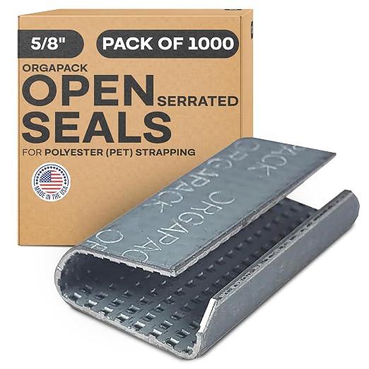 IDL Packaging Orgapack Open Serrated Seals for 5/8" Polyester (PET) Strapping, Pack of 1000 - USA-Made Superior Holding Power Metal Clips for Banding, Packing - Orgapack Patented Serrated Pattern