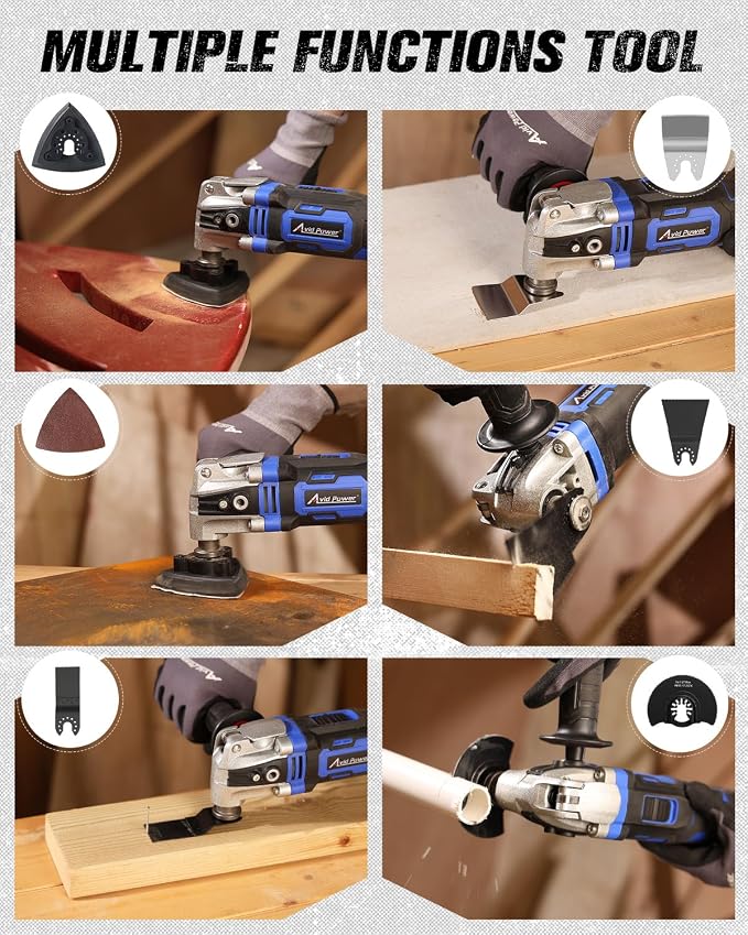 AVID POWER Oscillating Tool, 3.5-Amp Oscillating Multi Tool with 4.5° Oscillation Angle, 6 Variable Speeds and 13pcs Saw Accessories, Auxiliary Handle - Blue