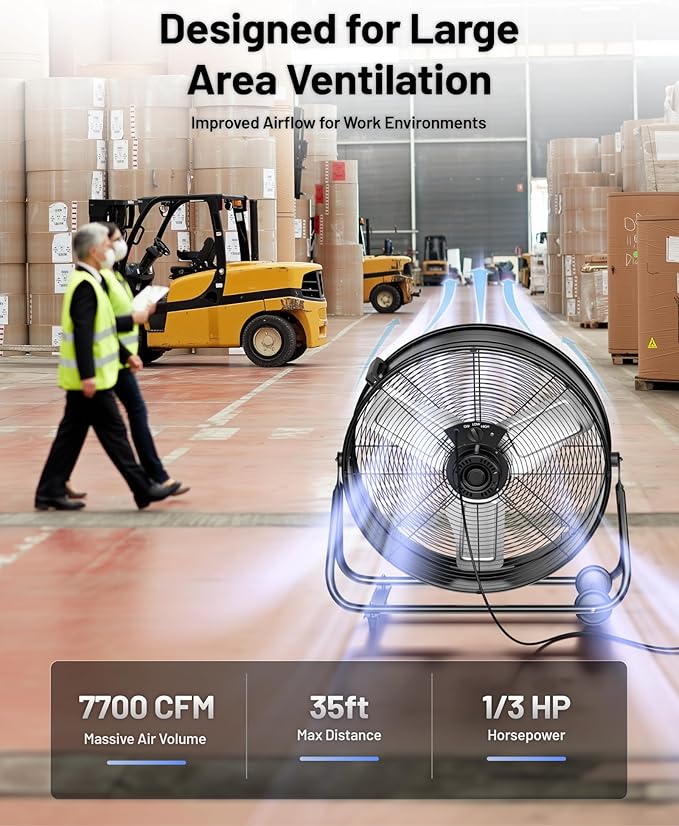 iLIVING 24" High Velocity Drum Fan Industrial, Commercial, Residential Air Circulator for Garage, Shop, Patio, Barn, Greenhouse, Speed Control 7700CFM, UL Listed,Black