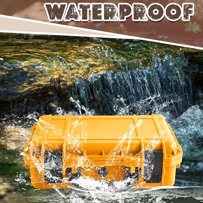 Relaxweex 1 Pcs Waterproof Hard Case with DIY Customizable Foam Insert Portable Protective Case with Knife for Camera Drones Equipments Tools Test Instruments(Yellow,16.3 x 12.4 x 6.5 Inch)