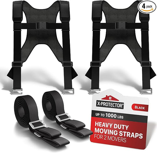 X-Protector Moving Straps - 2 Pairs - Lifting Straps for 2 Movers - Move Furniture Easily and Safely - Perfect for Lifting and Moving Heavy Objects! (with Back Support)