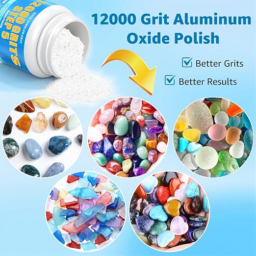 12000 Grit Aluminum Oxide Rock Tumbler Polish – Final Stage (Step 5), Ultra-Fine High Gloss Polishing Powder for Rocks, Gems, Glass & Jewelry Making, Polish Refill, 1 lb