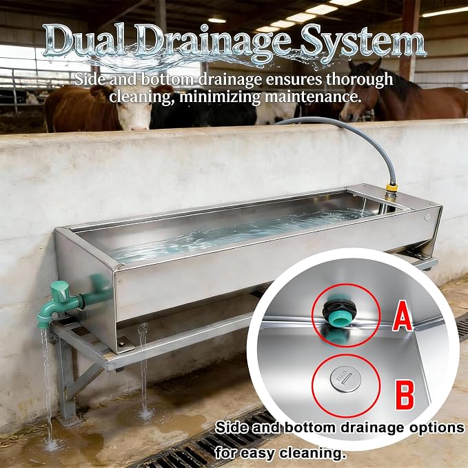 Automatic Livestock Water Trough 25 Gallons/100 Quart Livestock Waterer Animal Stainless Steel Larger Automatic Waterer with Float Valve Kit for Goat Cattle Horse Hog Dog Outdoor
