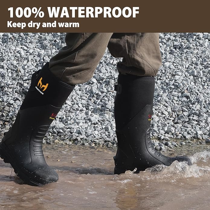 Rubber Work Boots with 800g Insulation, Puncture-Proof Steel Toe & Shank, Lightweight EVA Outsole Waterproof Insulated Neoprene Hunting Boots for Farming, Construction and Manufacturing (Size 6-14)