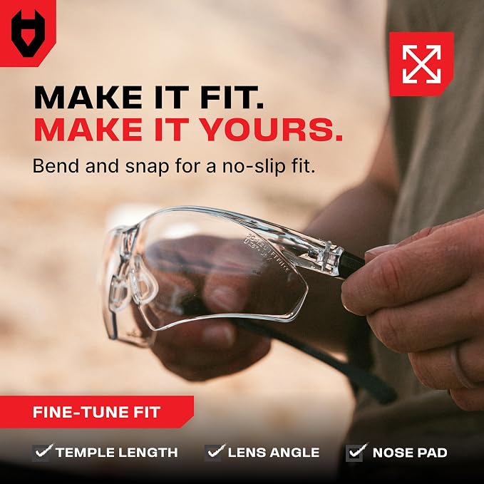 NoCry Safety Glasses with Clear Anti Fog Scratch Resistant Wrap-Around Lenses and No-Slip Grips, UV Protection. Adjustable (Black & Black, 10 pack)