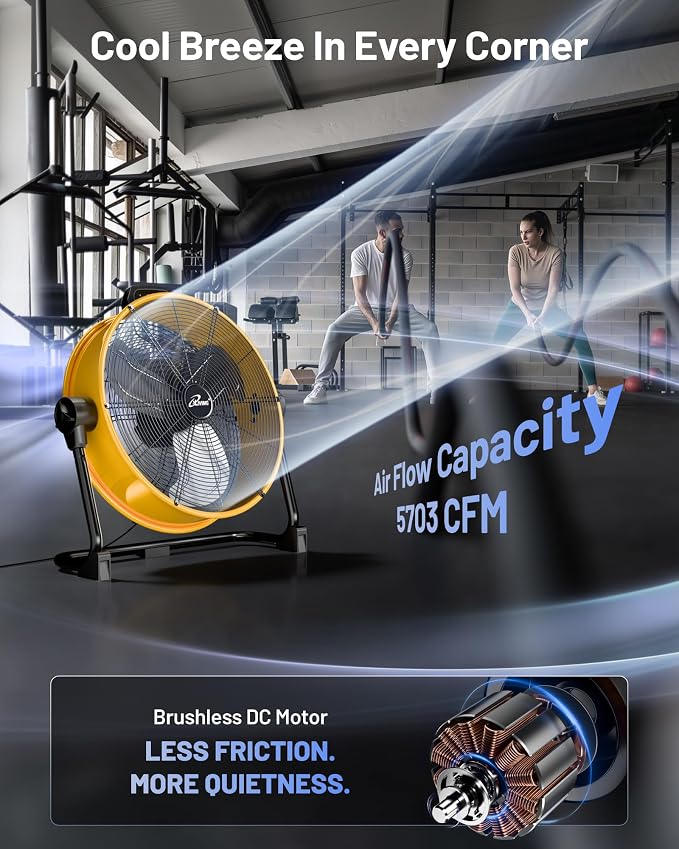 iLIVING 20 Inches 5703 CFM Heavy Duty High Velocity Barrel Floor Drum Fan With DC Brushless Motor,Stepless Speed Adjustment for Workshop, Garage, Commercial or Industrial Environment, UL Safety Listed