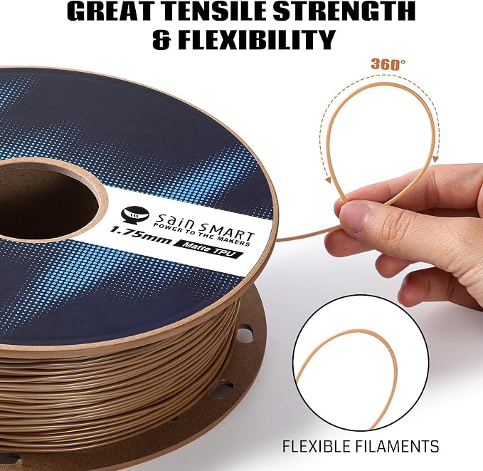SainSmart Matte TPU Filament, Skin Flexible TPU 3D Printing Filament, 1.75 mm, 1kg (2.2LB), Dimensional Accuracy +/- 0.04 mm, 95A Soft