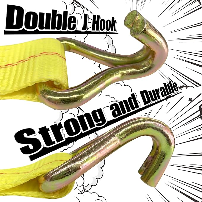 4 Pack 2" x27' Ratchet Strap Tie Down 10000lbs J Hook,Heavy Duty Tie-Down Ratcheting Cargo Truck Straps Wire Hook Ends, J-Hook Ratchet Strap TieDowns KJE