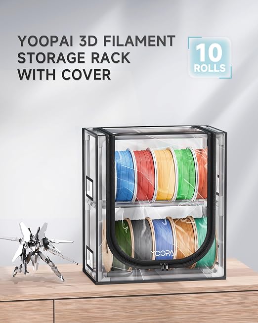 YOOPAI 3D Printer Filament Storage Box – 2 Tier Filament Storage Rack with Transparent Cover, Holds Up to 12 Rolls 1KG – 3D Filament Storage Organizer for Home, Workshop & Studio