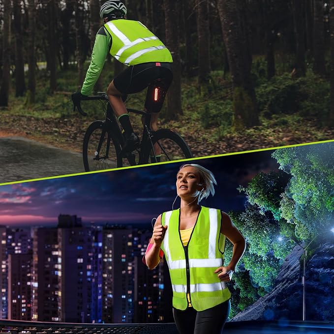 Newcotte 25 Pack Safety Vests Bulk Yellow Reflective High Visibility Vest with Mesh Pocket Zipper, Hi Vis Silver Strip for Men, Neon