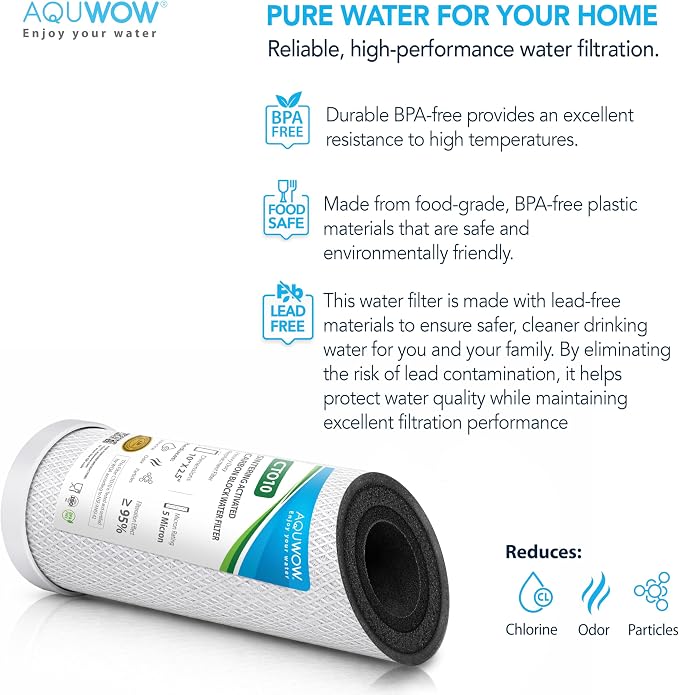 CTO10 5 Micron 2.5" x 10" Carbon Block Water Filter Set – Replacement Cartridges for Whole House and Under Sink Systems, Universal Standard Size (2, 10 x 2.5)