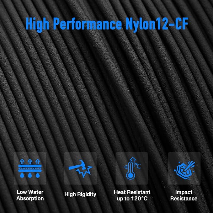 yxpolyer Nylon Carbon Fiber Filament PA12-CF 3D Printing Filament 500g with AMS-Compatible PC Heat-Resistant Spool