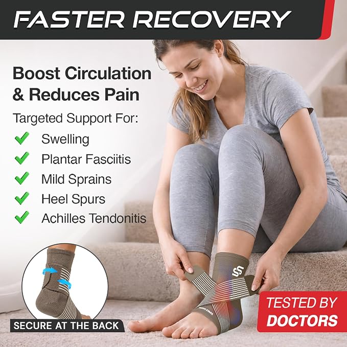 Sleeve Stars Ankle Brace for Women & Men, Ankle Wrap for Sprain, Compression Sleeve for Plantar Fasciitis Relief, Easy Customizable Support: w/ Removable Strap (Pair/M:10"-12"/Mocha Brown)