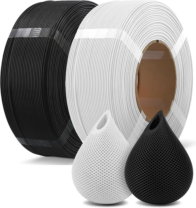 OVERTURE 2KG Bundle High Speed PLA Filament Refill 1.75mm 3D Printer Filament, 2 Pack 1kg (2.2lb) Refilament for Bambu Lab Reusable Spool, Fit Most FDM 3D Printers (Black*1+White*1)
