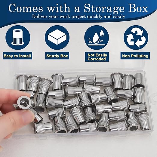 40Pcs M8 Rivet Nuts, 304 Stainless Steel Flat Head Rivnut Threaded Insert Nutsert