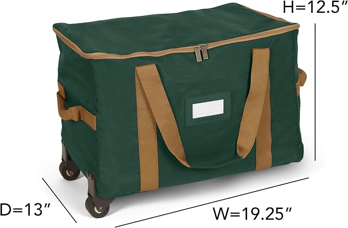 Covermates Keepsakes Rolling Treasurekeeper Storage Bag – Heavy-Duty Polyester with Dual Wheels & Handles – Protects Holiday Decorations with ID Window & Dual Zipper Access, Green